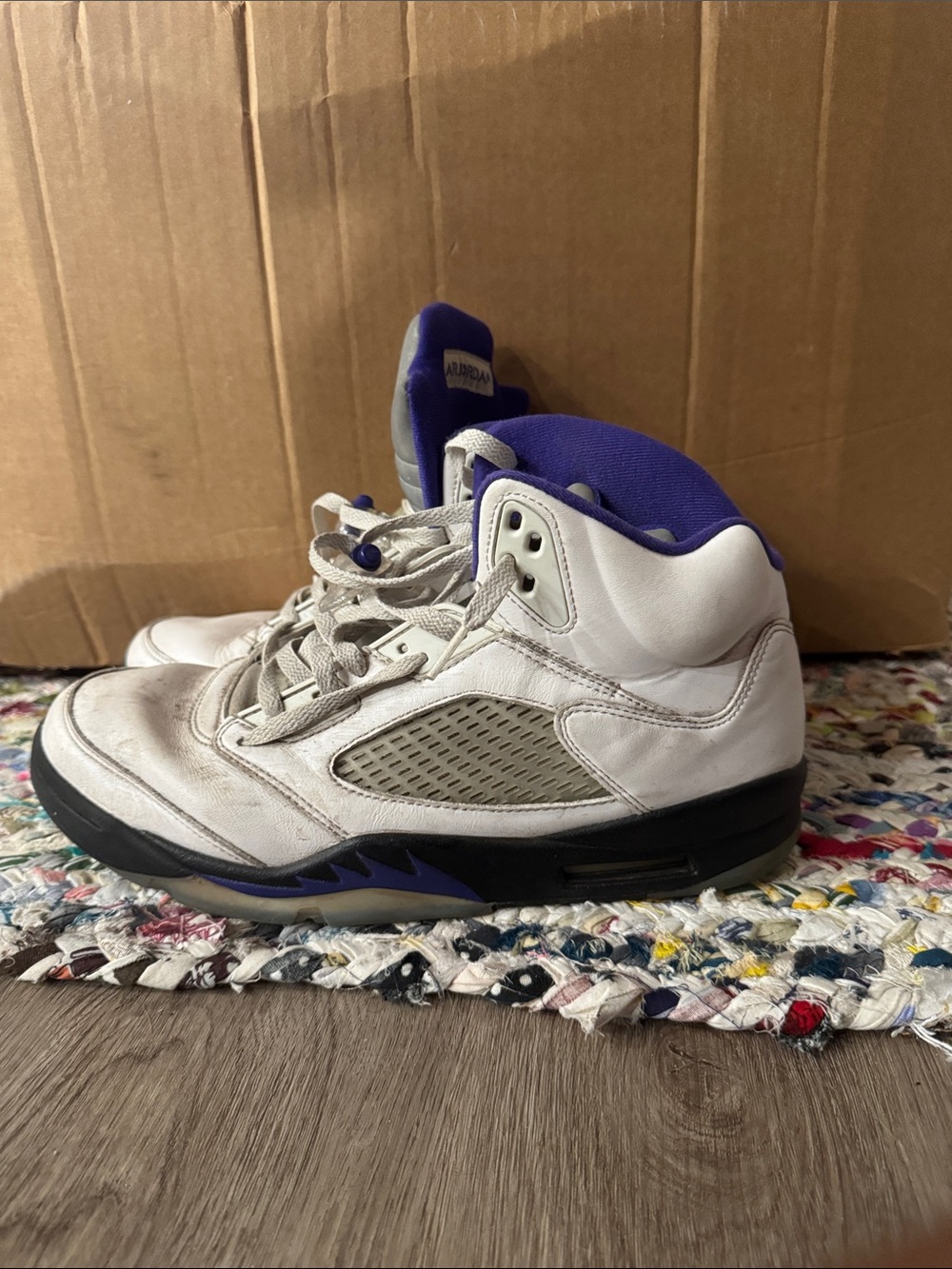 Jordan Kids White and Purple High-Top Sneakers - Picture 3 of 5